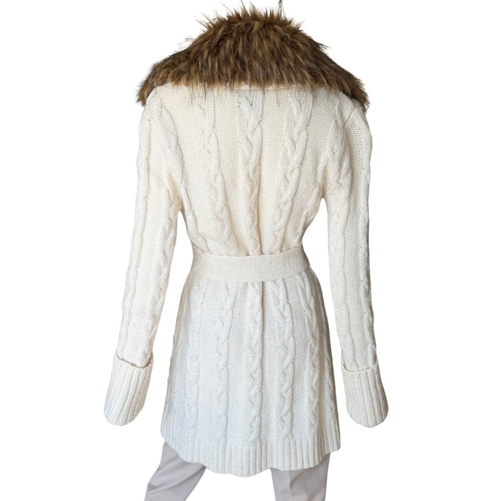 INC International Concepts Removable Faux Fur Shawl Collar Cable Cardigan Size M - Picture 4 of 6